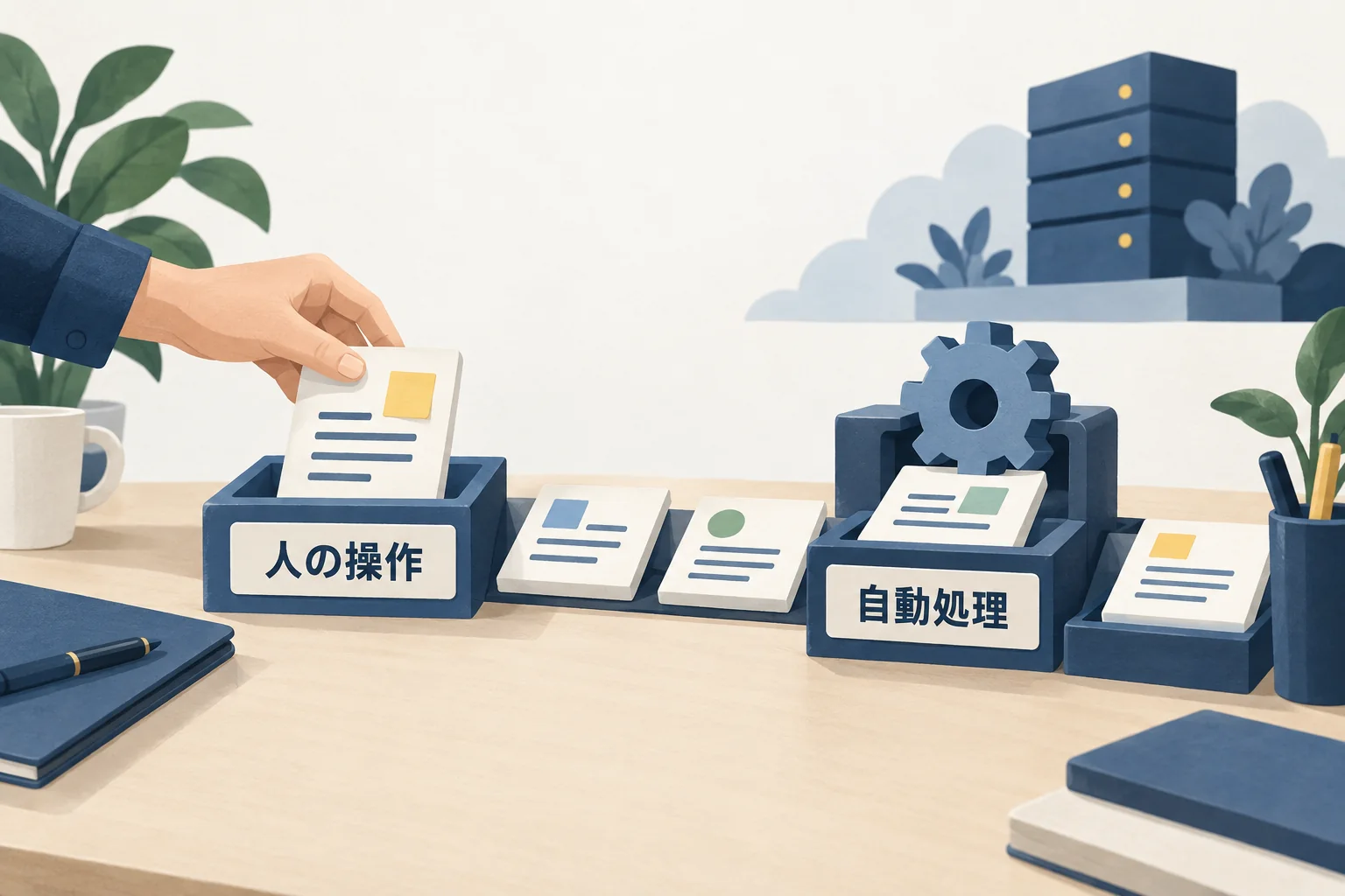 人が判断して操作する部分と、自動で動かす部分を分ける図