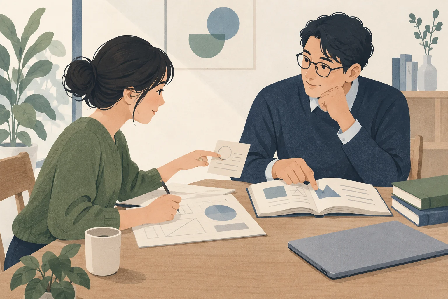 自分で作った成果物と具体的な疑問を持って相談する学習者