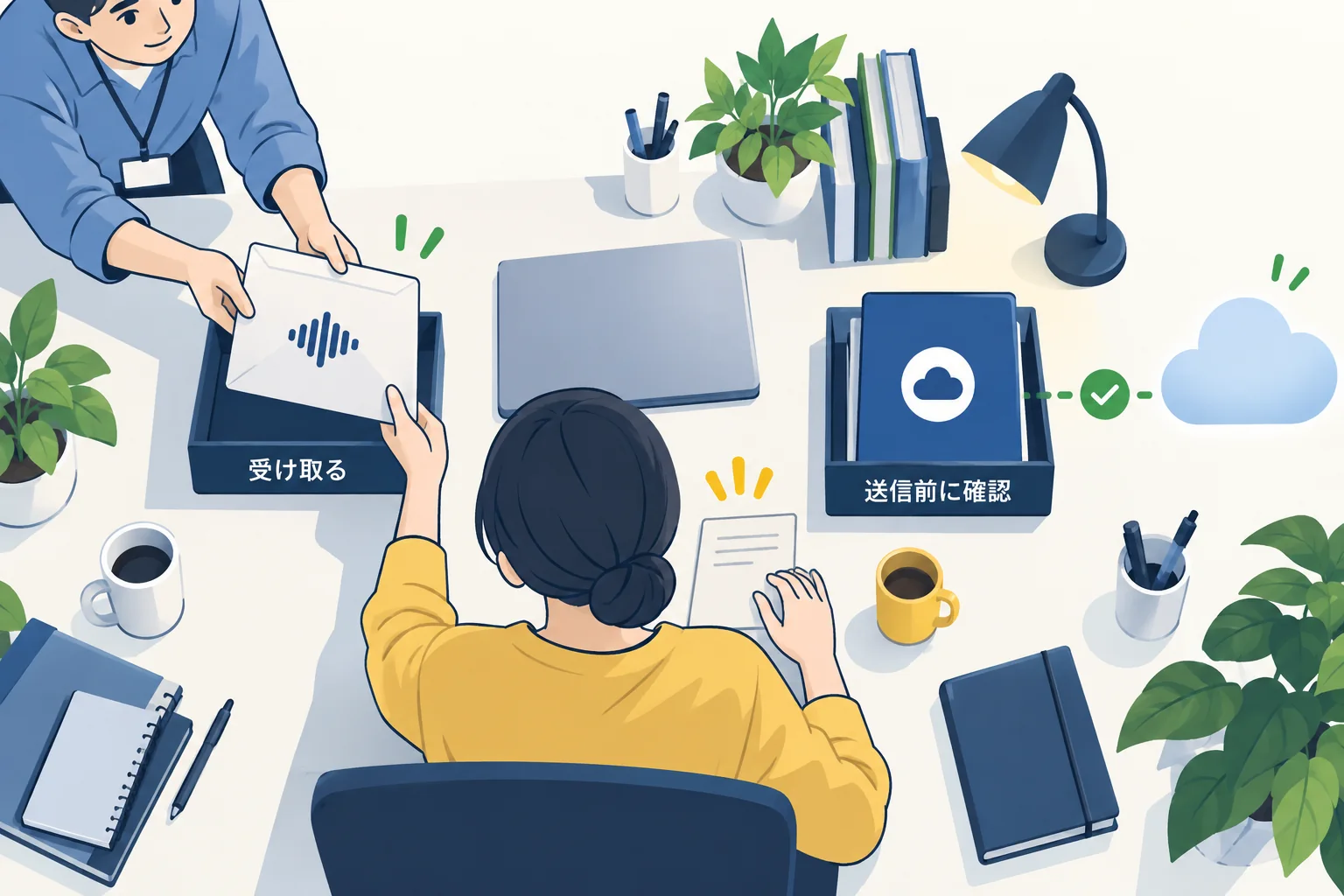 主催者から受け取った音声を、送信前に確認する場面