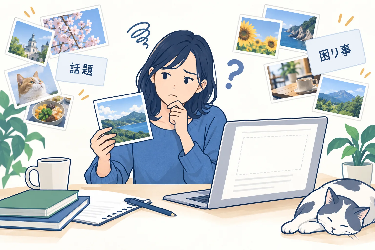 画像の話題から、記事表示を確認する読者の困り事へ焦点を絞る図